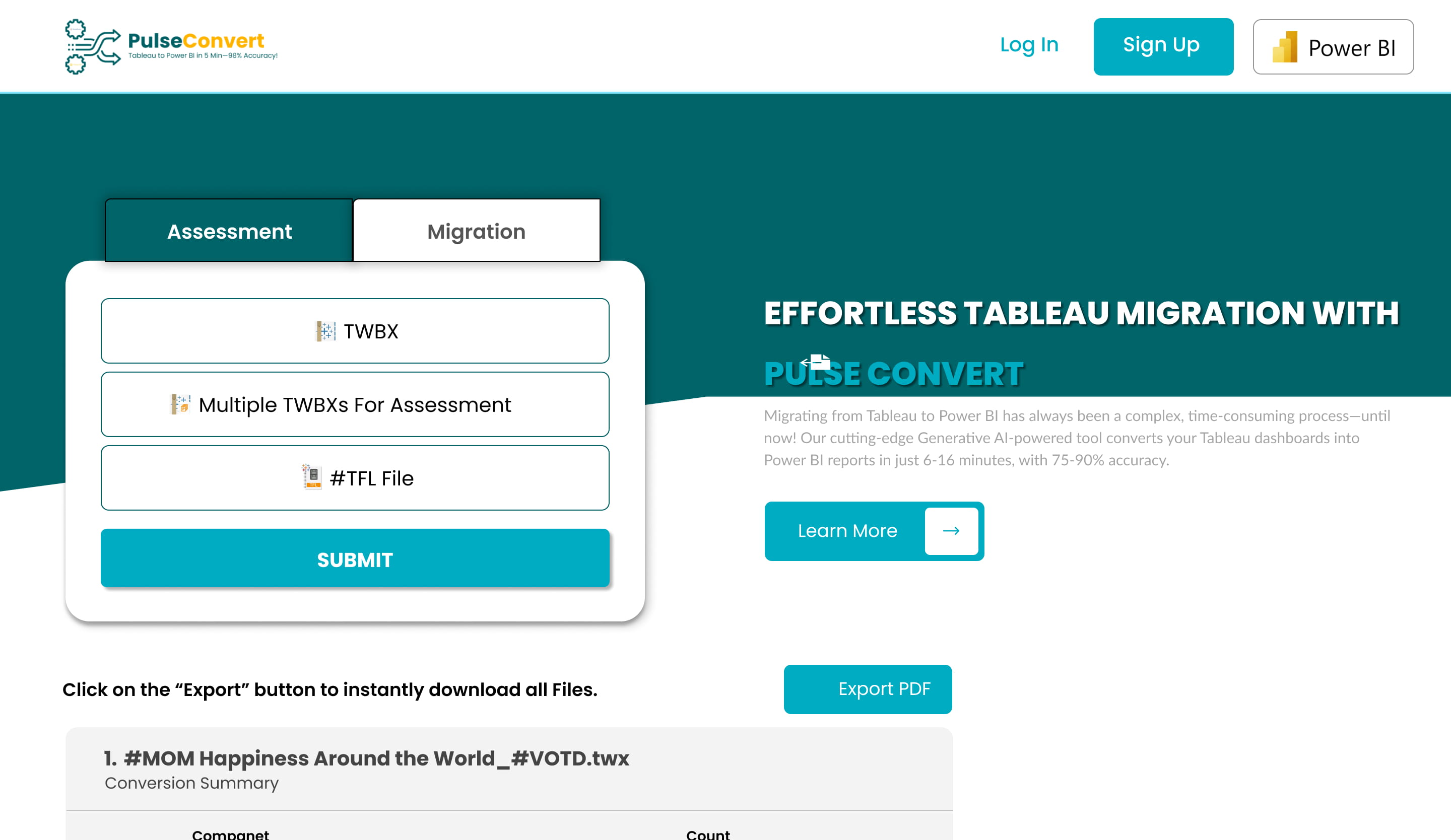 Pulse Convert Dashboard Assessment Screenshot